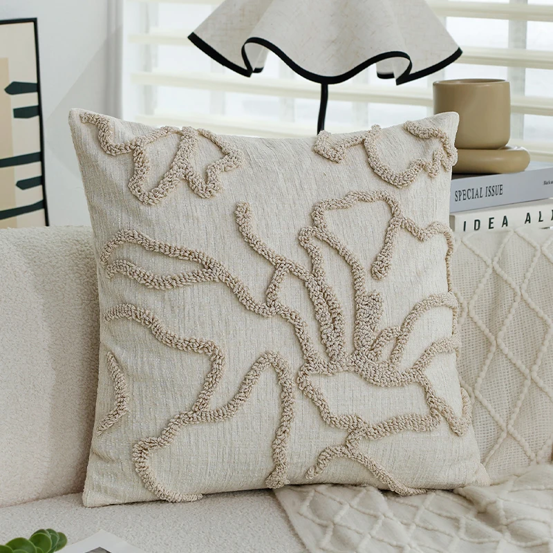 Dekoracyjna poszewka boho z miękkiego szenilu 45x45 Beige02