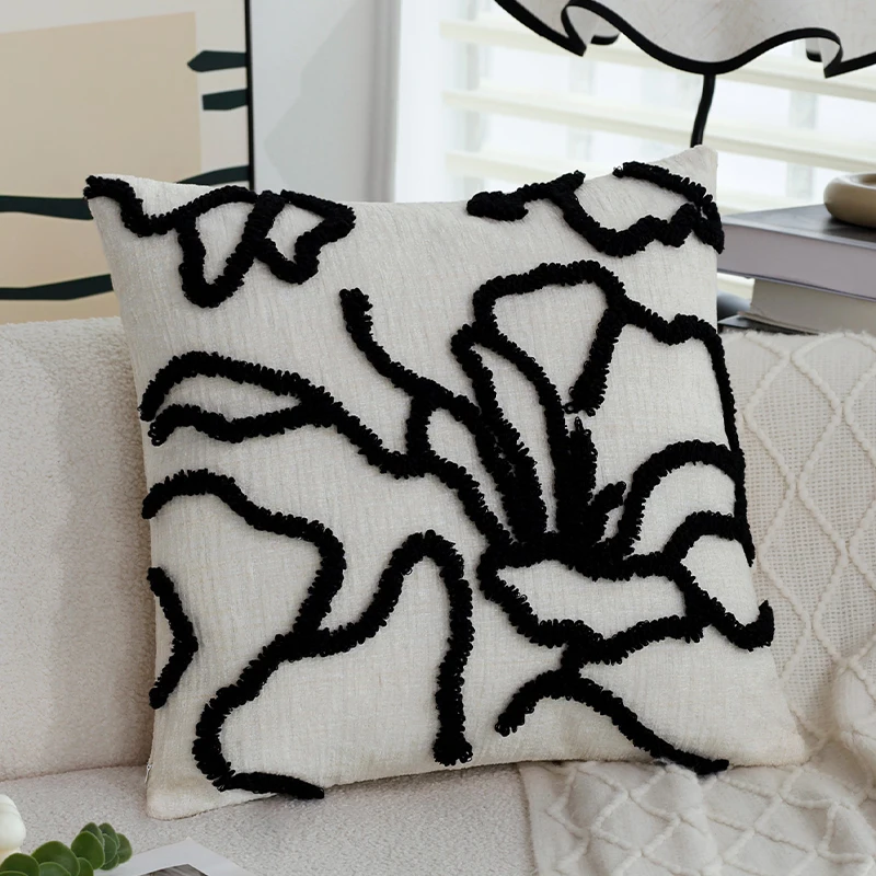 Dekoracyjna poszewka boho z miękkiego szenilu 45x45 Black02
