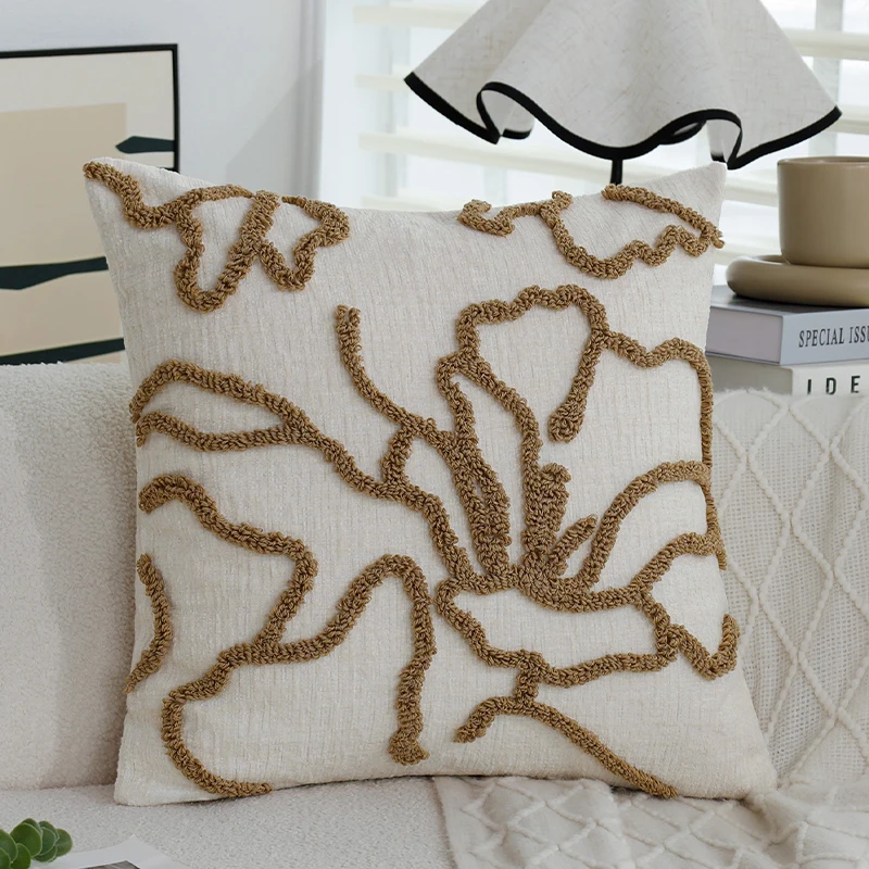 Dekoracyjna poszewka boho z miękkiego szenilu 45x45 Coffee02