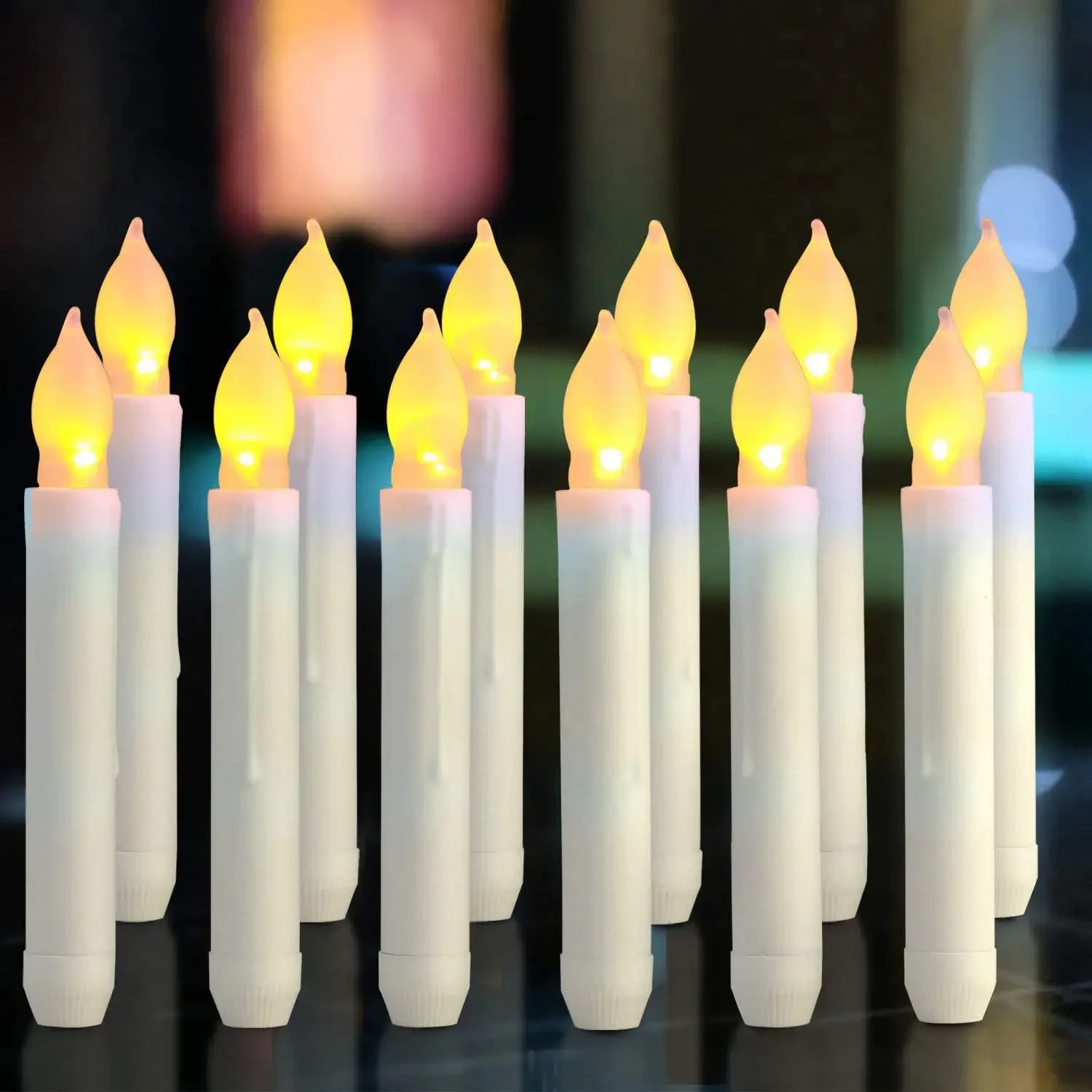 Długie świece LED 17,5 cm na baterię bez ognia — zestaw 3 do 24 szt. Jasnożółty