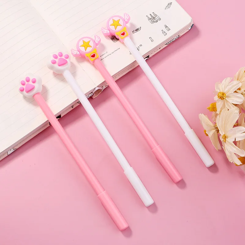 Zestaw 20 długopisów żelowych kawaii z motywami kota i gwiazd Czerwony
