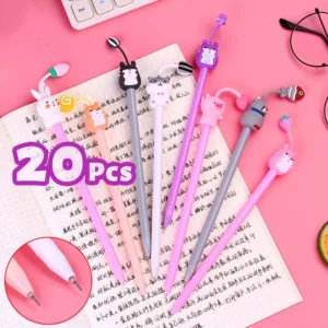 Długopisy żelowe ze zwierzakami Kawaii, 20 sztuk żółty