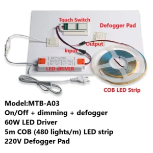 Dotykowy ściemniacz LED do lustra z funkcją antyzaparowania 12V 60W A03 cob led suit