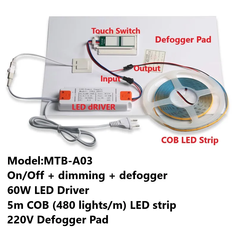 Dotykowy włącznik LED do lustra z funkcją antymgielną A03 cob led suit