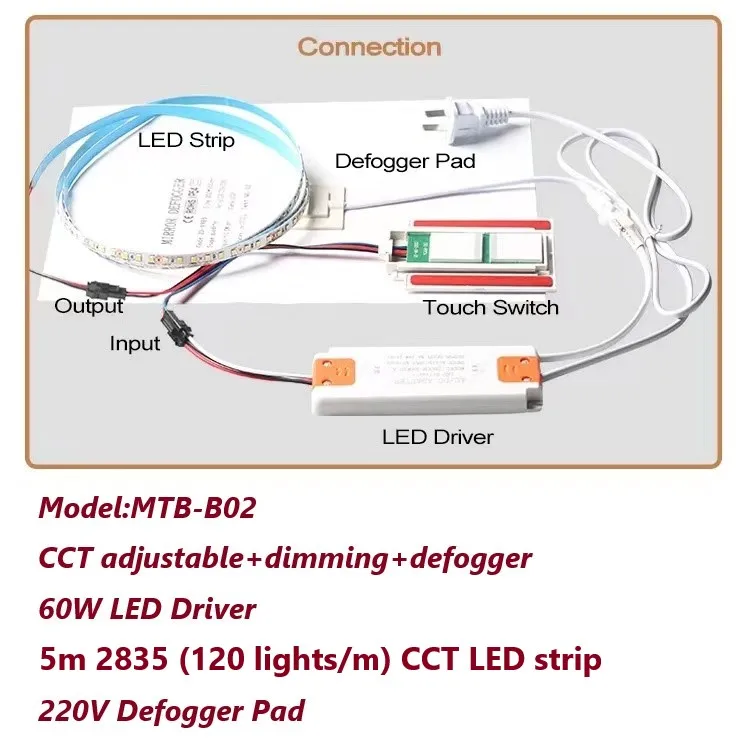 Dotykowy włącznik LED do lustra z funkcją antymgielną B02 2835 led suit