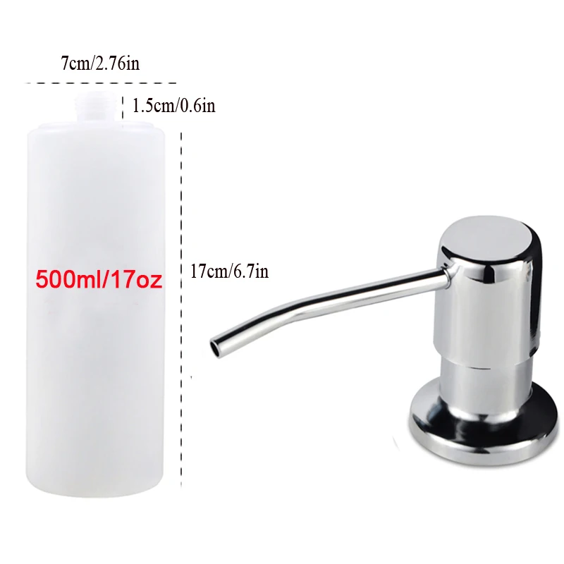 Dozownik płynu do mycia naczyń pod zlew z pompką i przedłużką 500ml chrome