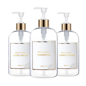 Dozowniki do szamponu i odżywki łazienkowe 500 ml, zestaw 3 butelek Transparent