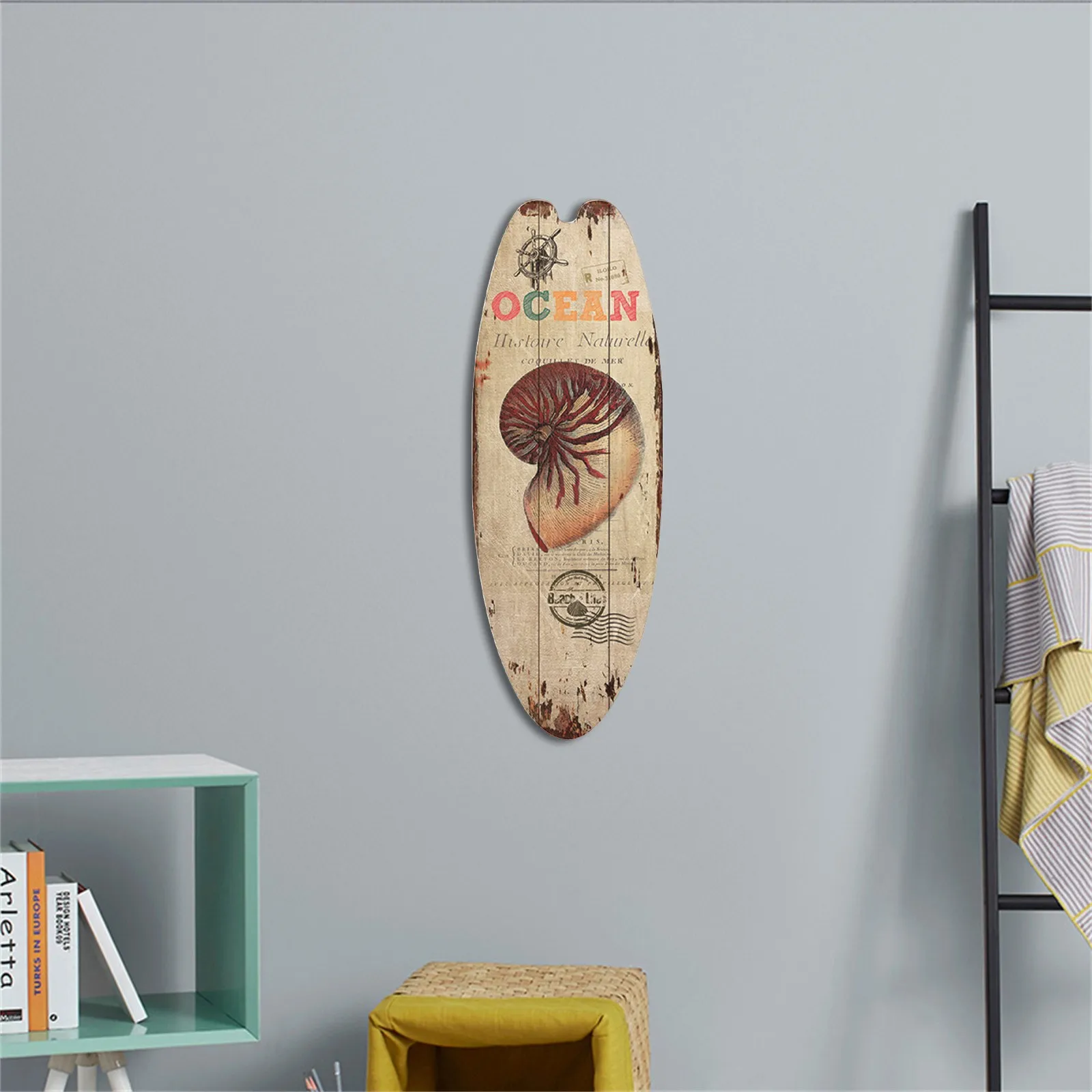 Drewniana dekoracja ścienna w stylu surfingowym retro Biały