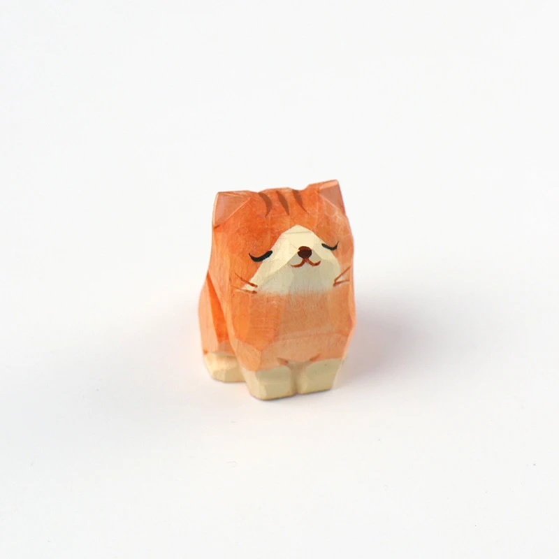 Drewniana rzeźbiona figurka kota i psa ręcznie malowana miniatura Jasnozielony
