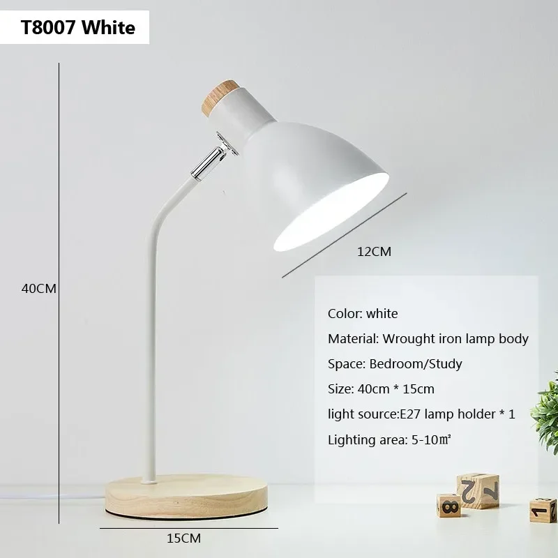 Drewniana lampka biurkowa LED E27 w stylu nordyckim Beżowy