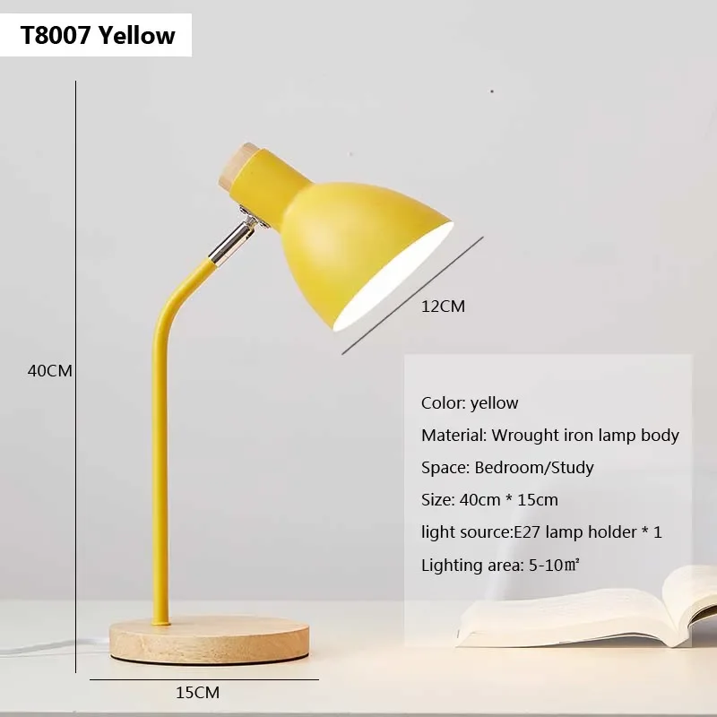 Drewniana lampka biurkowa LED E27 w stylu nordyckim Biały