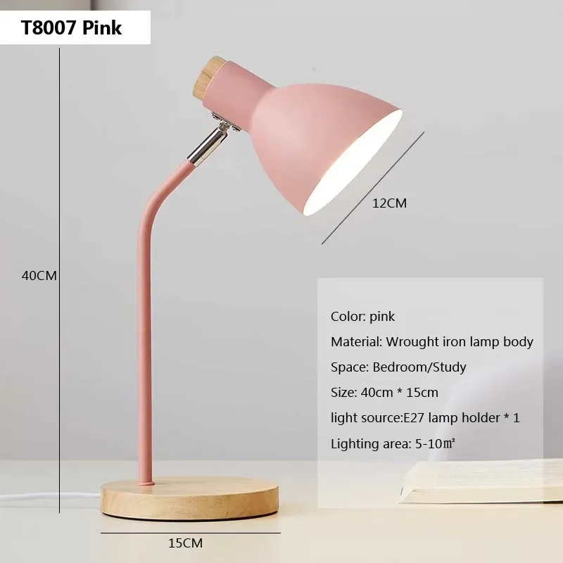 Drewniana lampka biurkowa LED E27 w stylu nordyckim Czarny