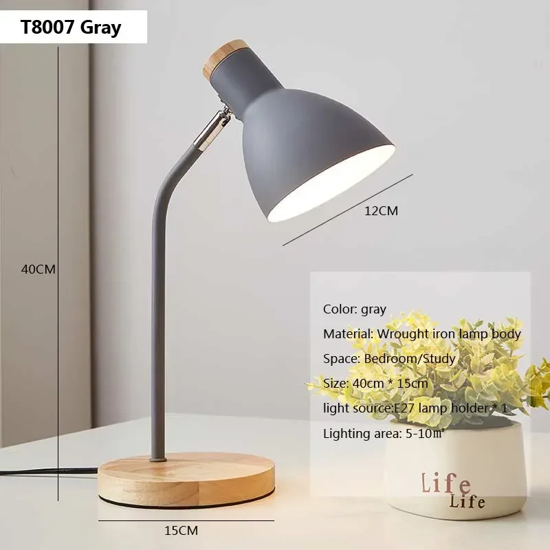 Drewniana lampka biurkowa LED E27 w stylu nordyckim Srebrny