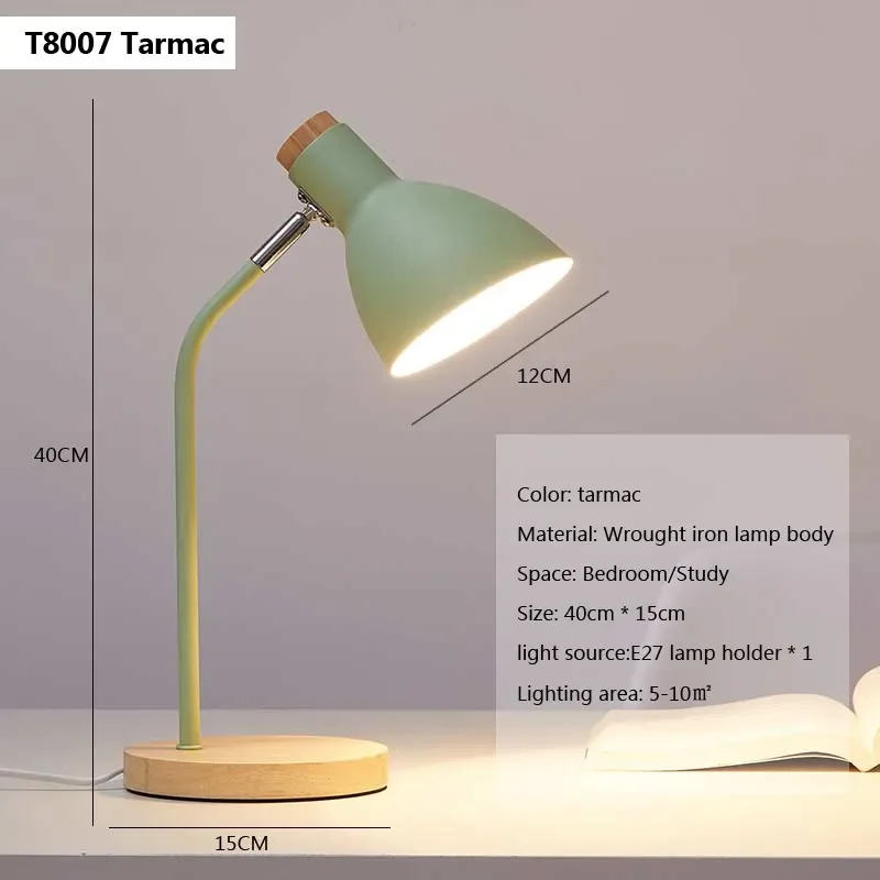 Drewniana lampka biurkowa LED E27 w stylu nordyckim żółty