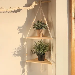 Drewniana narożna półka wisząca trójkątna — styl boho Ciemnozielony