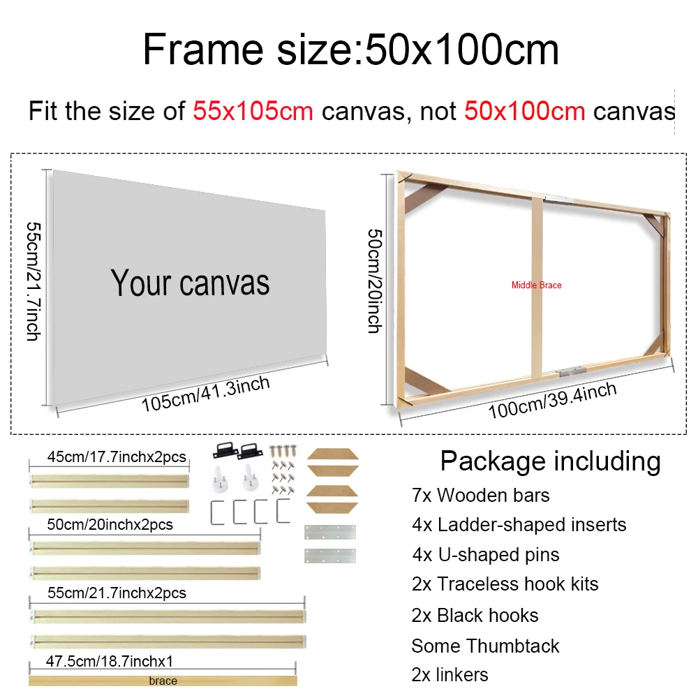 Drewniana rama do płótna malarskiego 45x95 50x100 cm – do obrazów i diamentowego malowania żółty