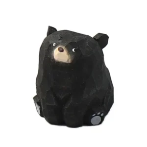 Drewniana rzeźba kota lub niedźwiedzia miniaturowa figurka na biurko Głęboki niebieski
