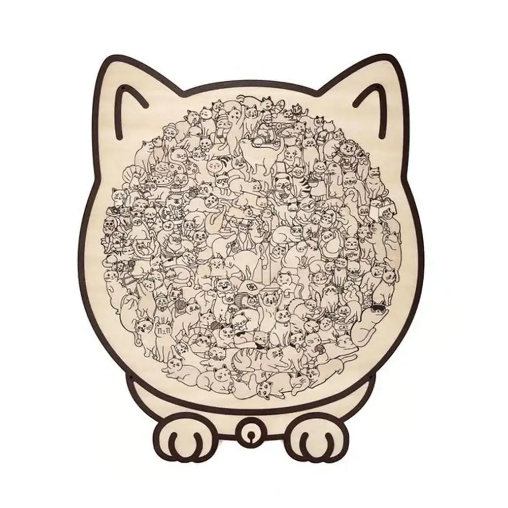 Drewniane puzzle w kształcie kota 135 elementów Khaki
