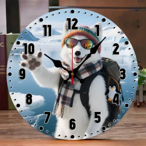 Drewniany cichy zegar ścienny okrągły z motywem Cool Cat Ciemny szary