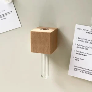 Drewniany magnes na lodówkę z wazonem na kwiaty – dekoracja 3D żółty