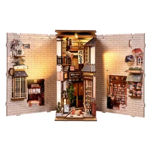 Drewniany zestaw DIY Book Nook — miniaturowy domek kota do samodzielnego złożenia Jasny brąz