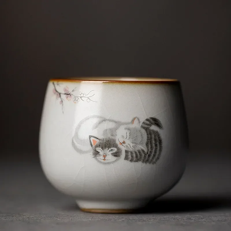 Duża ceramiczna miska do herbaty Ru Kiln — kubek podróżny Master Cup Jasnoszary