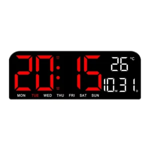Duży cyfrowy zegar LED z odliczaniem, dwoma alarmami i regulacją jasności Czerwony