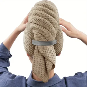 Duży turban z mikrofibry do włosów z gumką XL Khaki