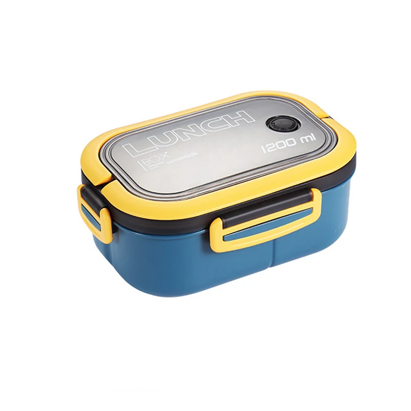 Dwupoziomowy lunchbox z przegródkami i sztućcami Niebieski