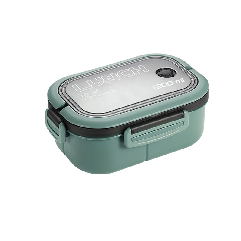 Dwupoziomowy lunchbox z przegródkami i sztućcami Zielony