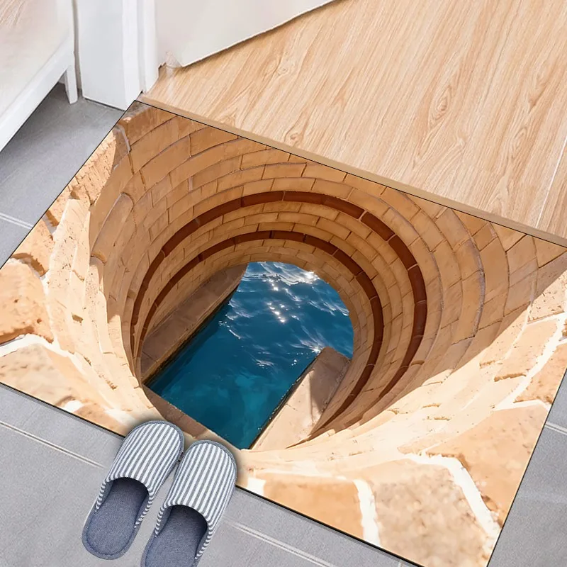 Dywan z iluzją 3D — wzór kamiennej otchłani do salonu i przedpokoju Burgundia