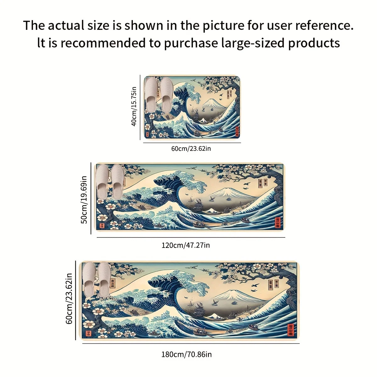 Dywan w japońskim wzorze fali Ukiyo-e Bezpyłowe ściereczki nflr 1