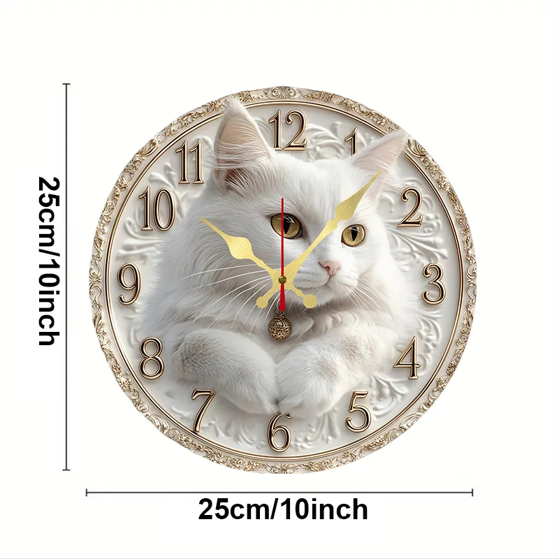 Elegancki zegar scienny z kotem drewniany okragly cichy 25 cm Wielo