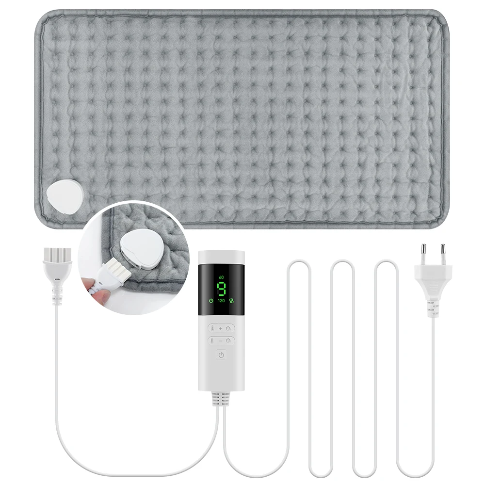 Elektryczna poduszka grzewcza 30x60 cm na plecy i szyję z timerem Ciemnoszary