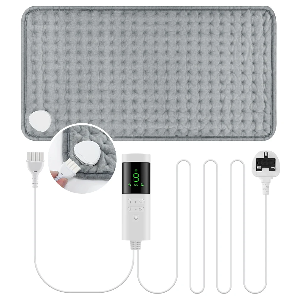 Elektryczna poduszka grzewcza 30x60 cm na plecy i szyję z timerem Srebrny