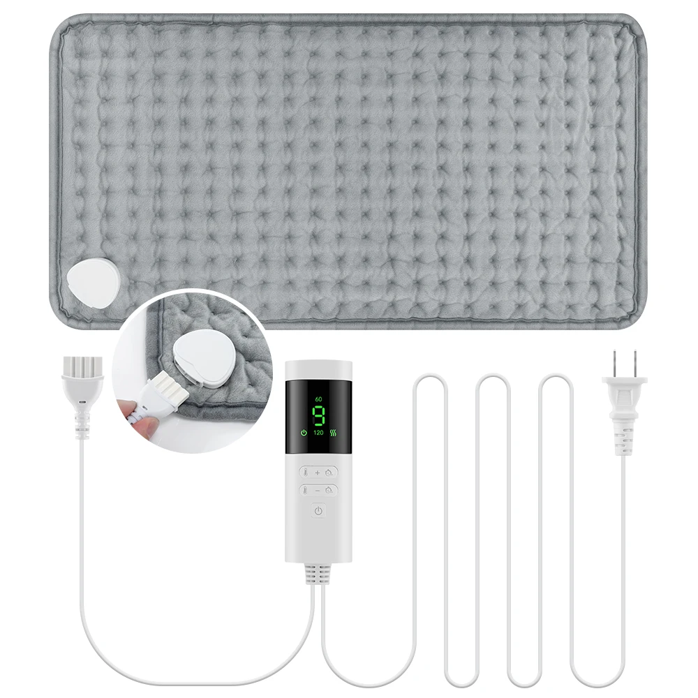 Elektryczna poduszka grzewcza 30x60 cm na plecy i szyję z timerem Szary