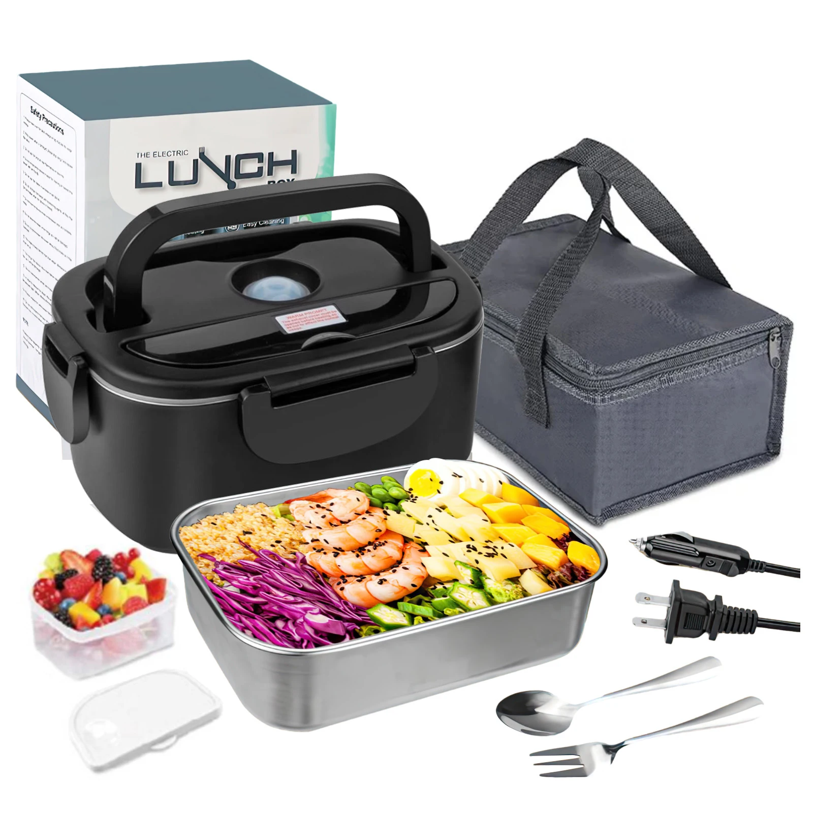 Elektryczny lunch box podgrzewany 2 w 1 z wkładem ze stali nierdzewnej 60w 1.5l