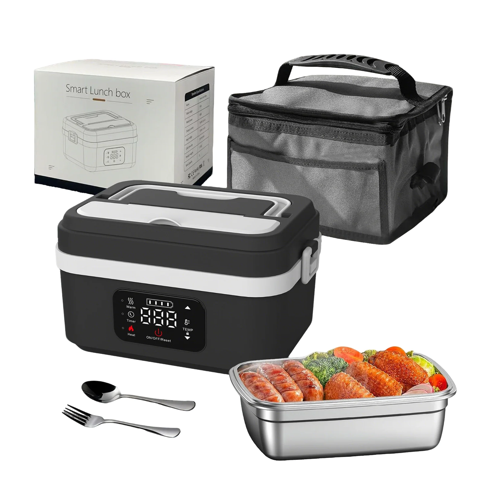 Elektryczny lunch box podgrzewany 2 w 1 z wkładem ze stali nierdzewnej 60w 1l