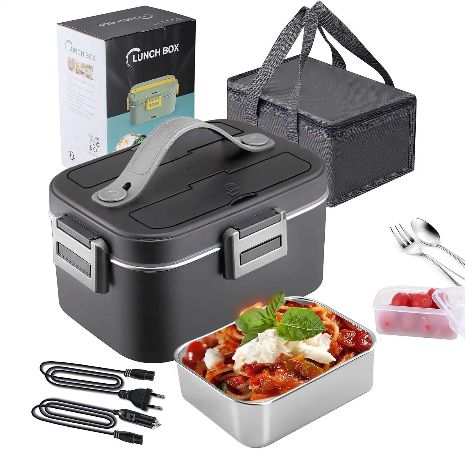 Elektryczny lunch box podgrzewany 2 w 1 z wkładem ze stali nierdzewnej 75w 1.8l