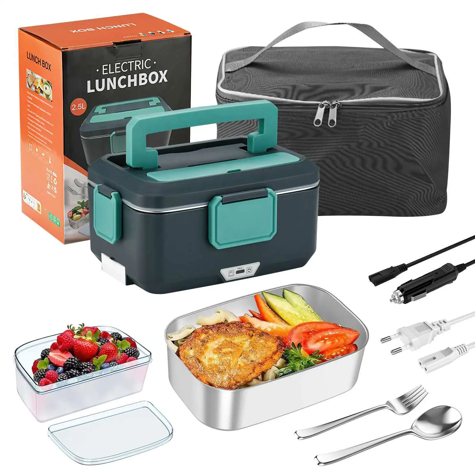 Elektryczny lunch box podgrzewany 2 w 1 z wkładem ze stali nierdzewnej 90w 2.5l