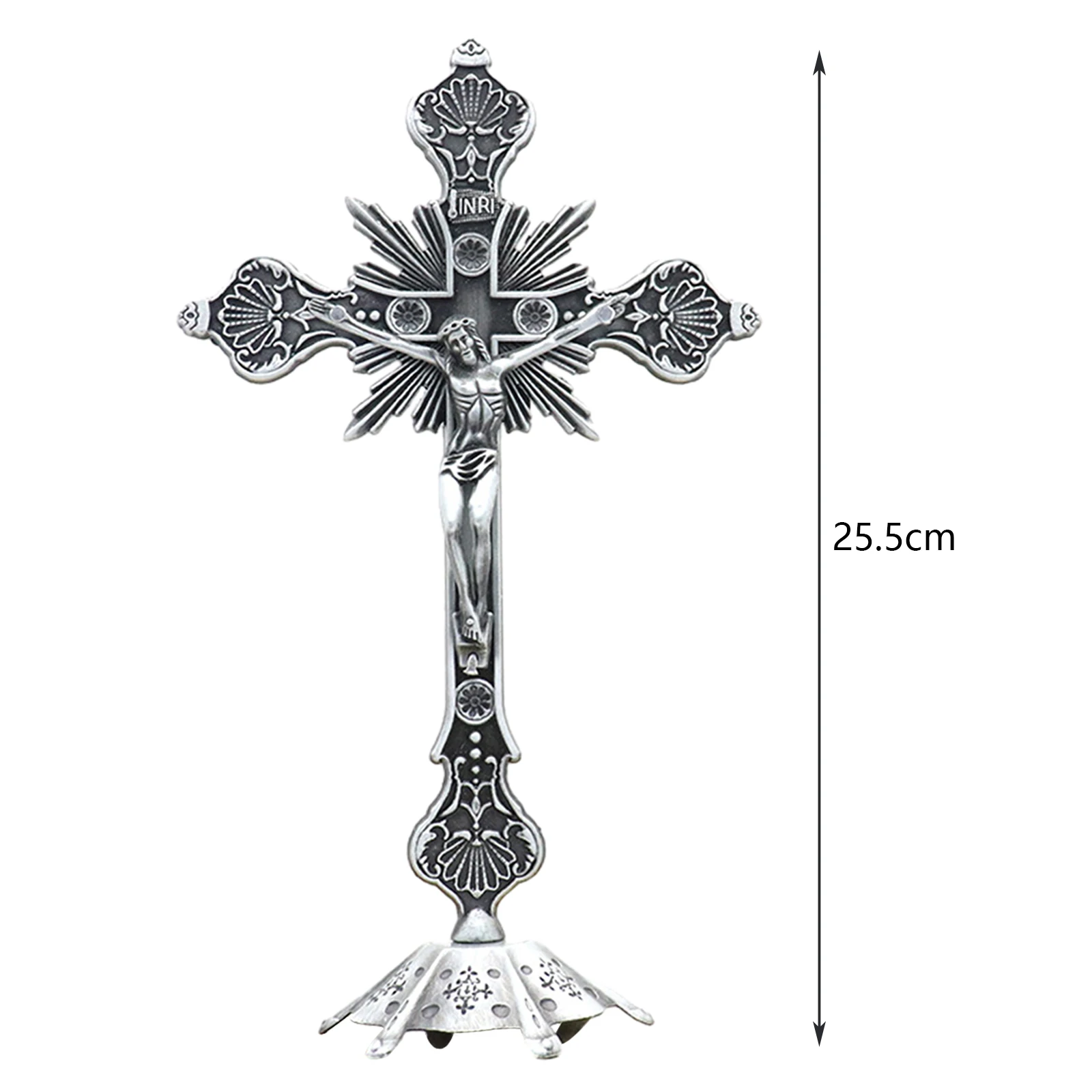 Figurka Jezusa Krucyfiks stojący do domu — dekoracja religijna Ciemnozielony