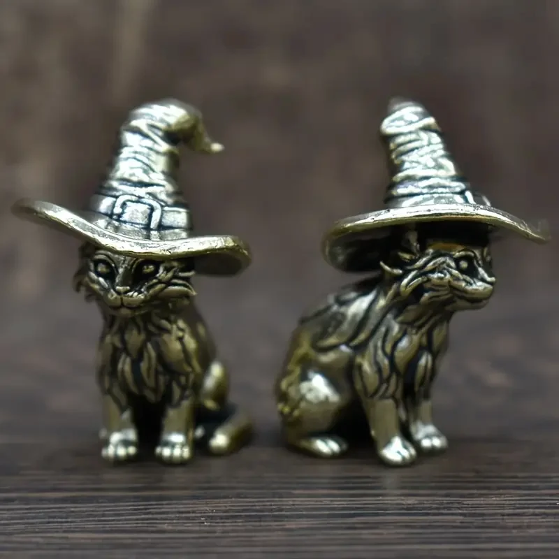 Figurka kota w stylu vintage z mosiądzu Jasnożółty