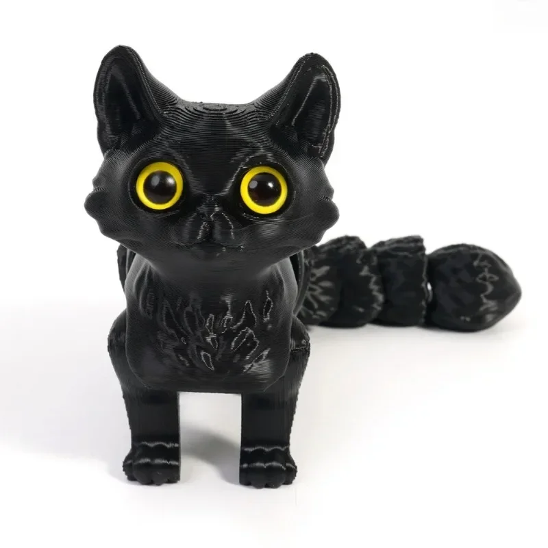 Figurka kota z ruchomym ogonem drukowana 3D Czarny