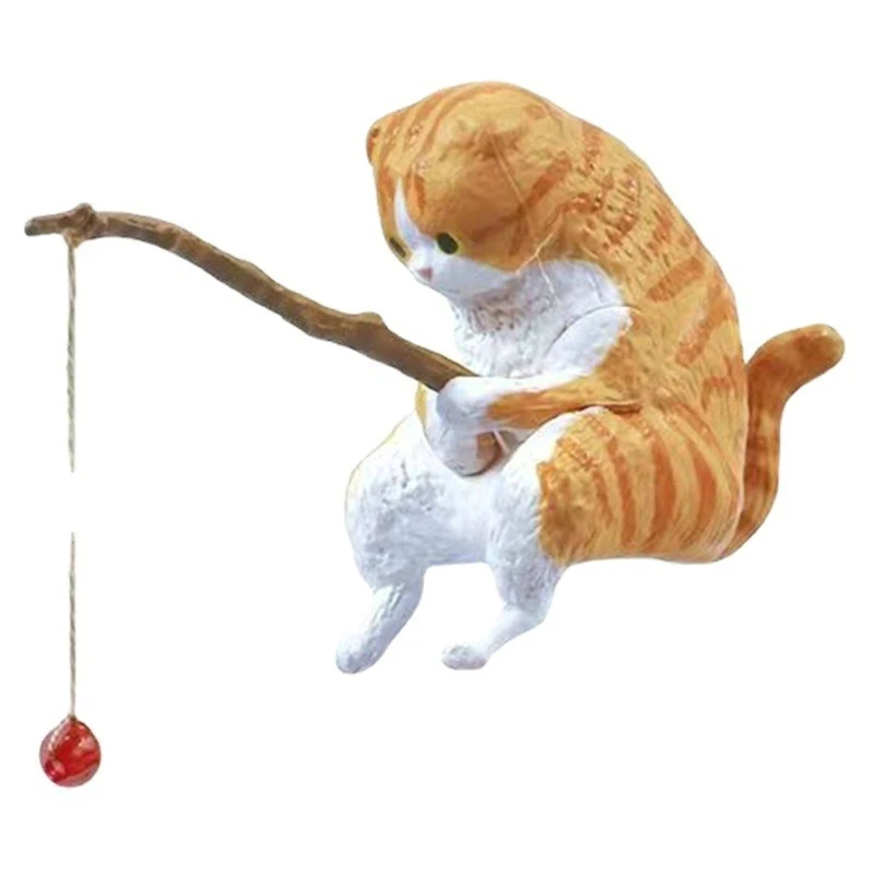 Figurka kota rybaka z żywicy miniatura do akwarium i dekoracji Ciemny szary
