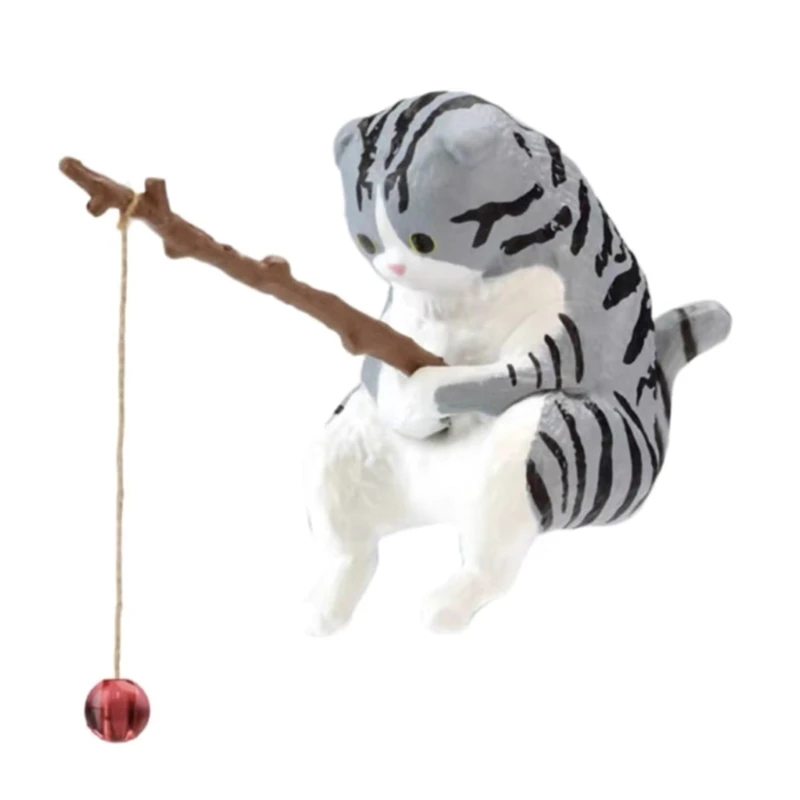 Figurka kota rybaka z żywicy miniatura do akwarium i dekoracji Jasnozielony