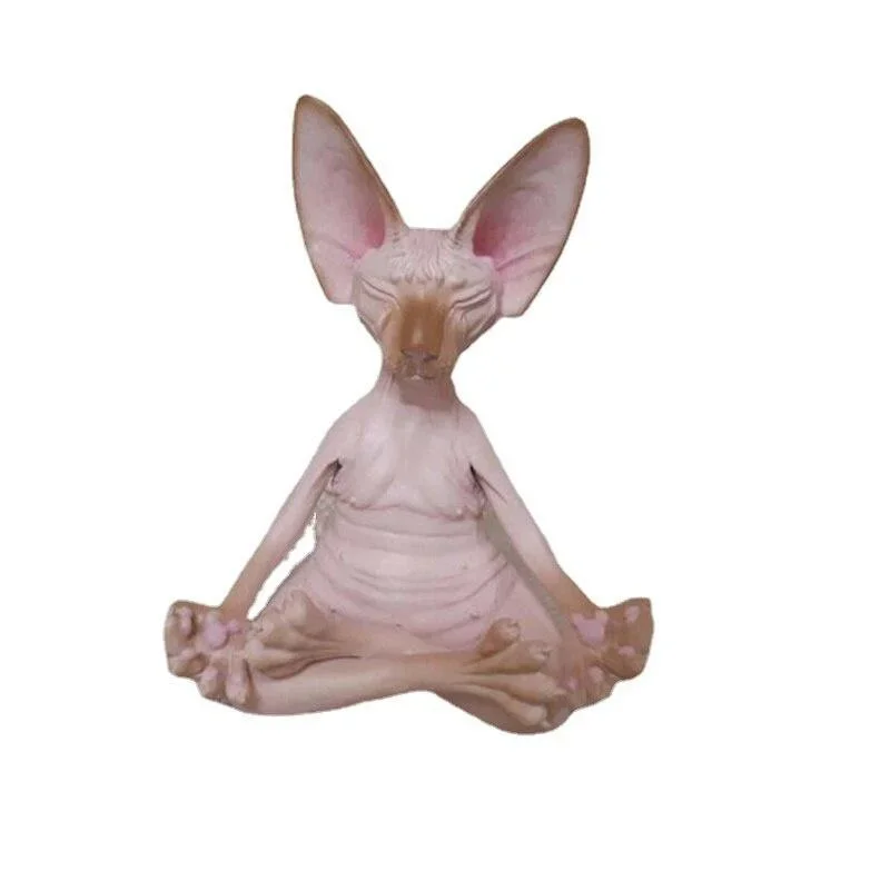 Figurka kota w pozie jogi - dekoracja zen Kremowo biała