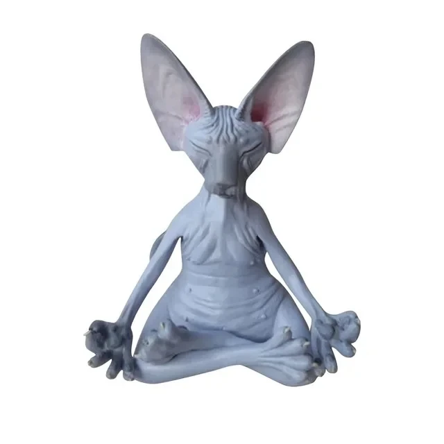 Figurka kota w pozie jogi - dekoracja zen Szary