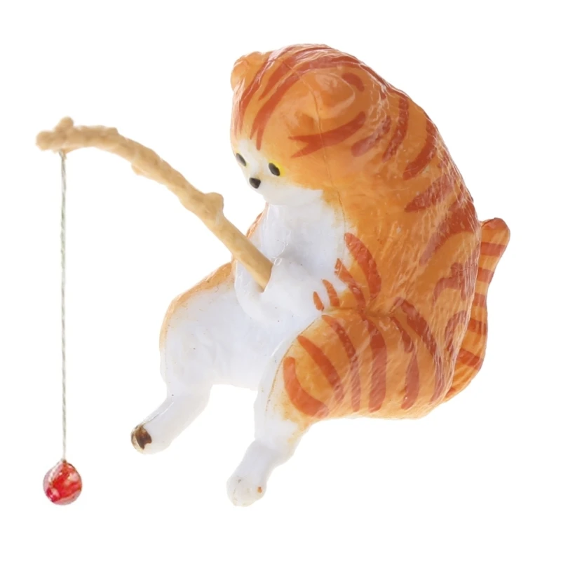 Figurka kota wędkarza miniatura do akwarium dekoracja krajobrazu Ciemny szary