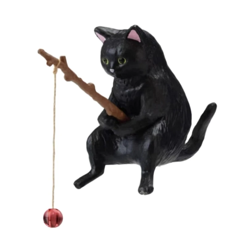 Figurka kota wędkarza miniatura do akwarium dekoracja krajobrazu Jasnoszary