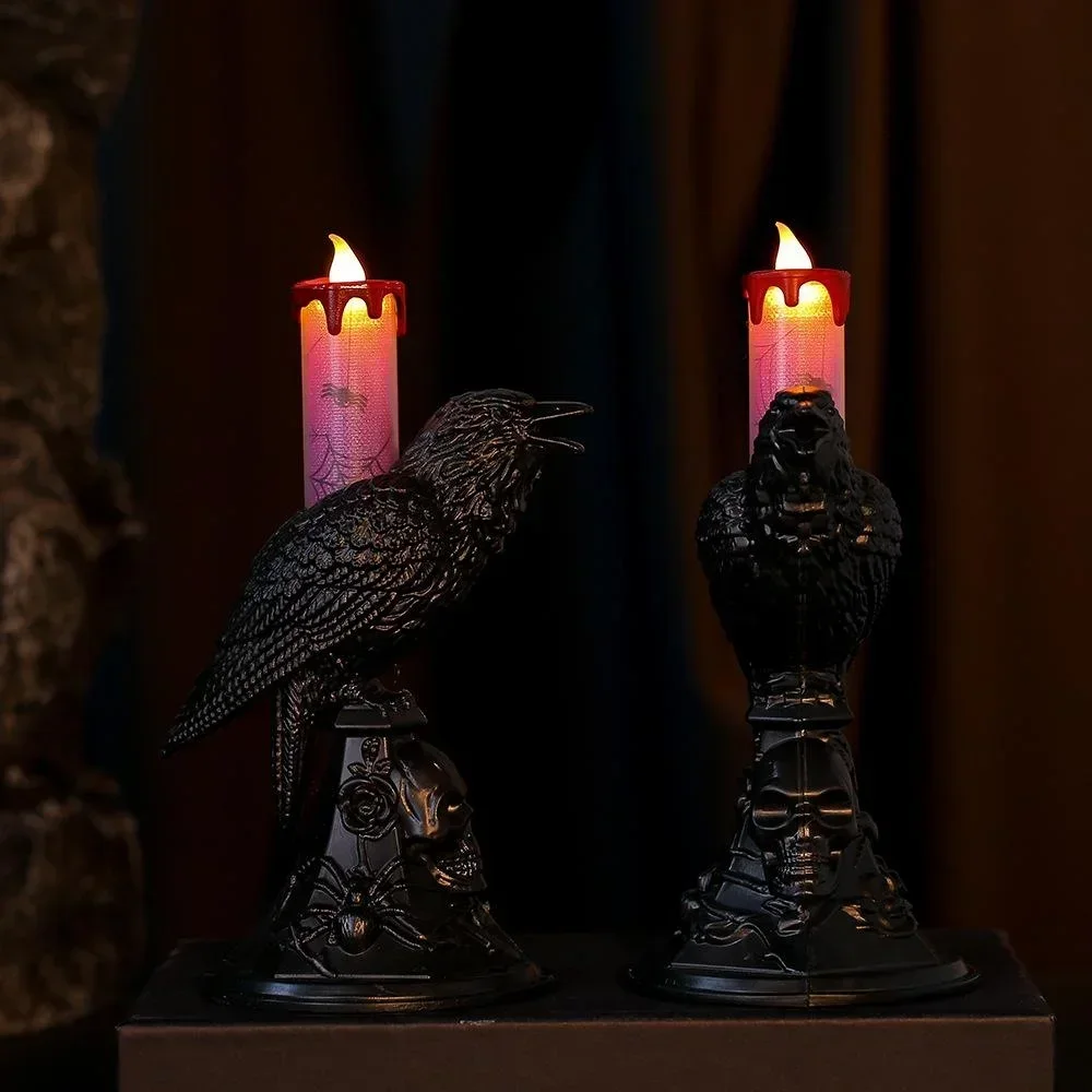 Figurka kruka ze świeczką LED — dekoracja Halloween na stół Srebrny